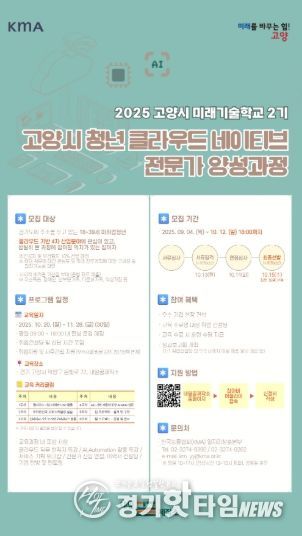 ‘미래기술학교 2기–고양시 청년 클라우드 네이티브 전문가 양성과정' 모집 안내문
