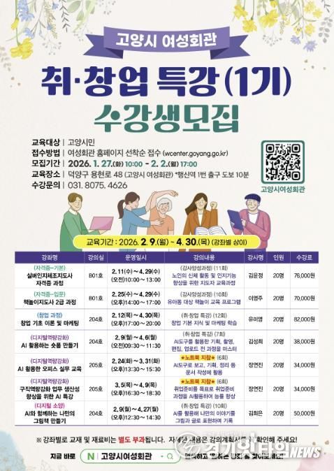 고양시 여성회관 ‘2026년 취창업 특강(1기) 수강생 모집’ 안내문