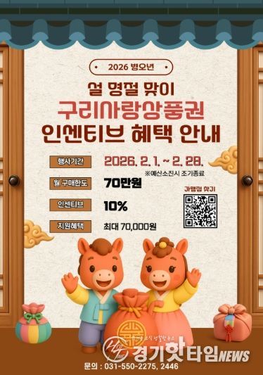 구리시, 설 명절 장바구니 부담 던다… 구리사랑상품권 10% 인센티브 확대 지원