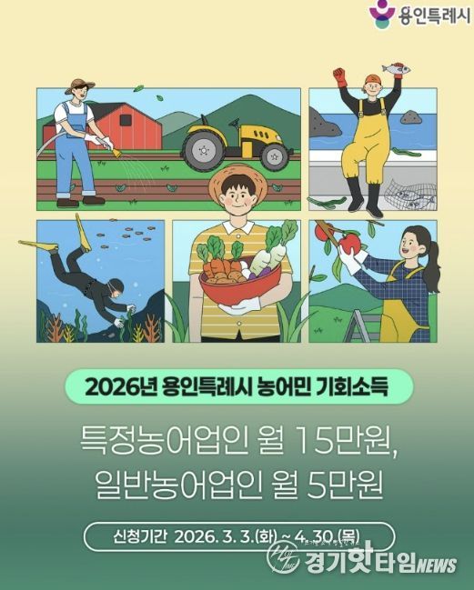 용인특례시가 4월 30일까지 2026년 농어민 기회소득 신청을 접수한다.